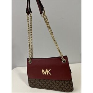 Michael Kors Small Shoulder Purse Brown /‎ Red Chain Strap